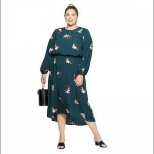 💕Ava & Vic Dark Green Floral Print Midi Dress